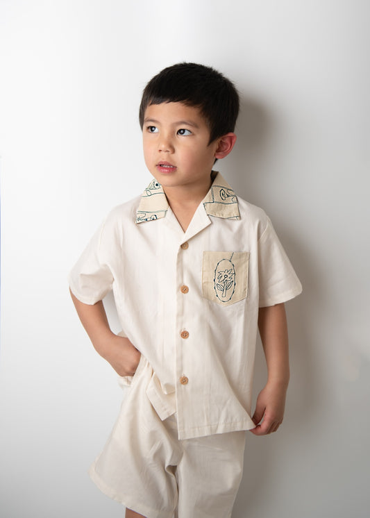 【UTENA】Embroidered Shirt & Shorts Set (Beige) ＜予約販売｜4月中旬お届け＞