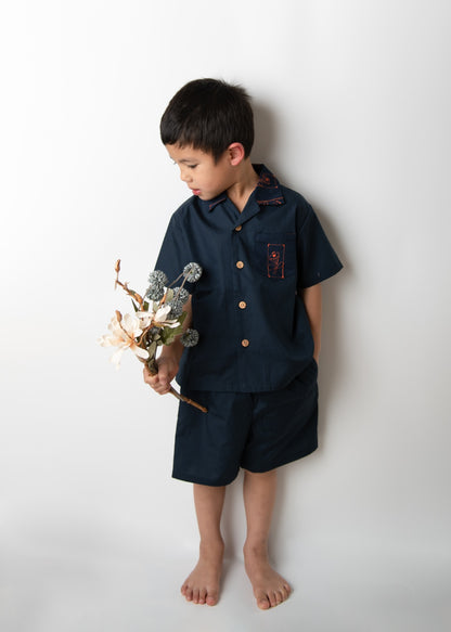 【UTENA】Embroidered Shirt & Shorts Set (Navy)