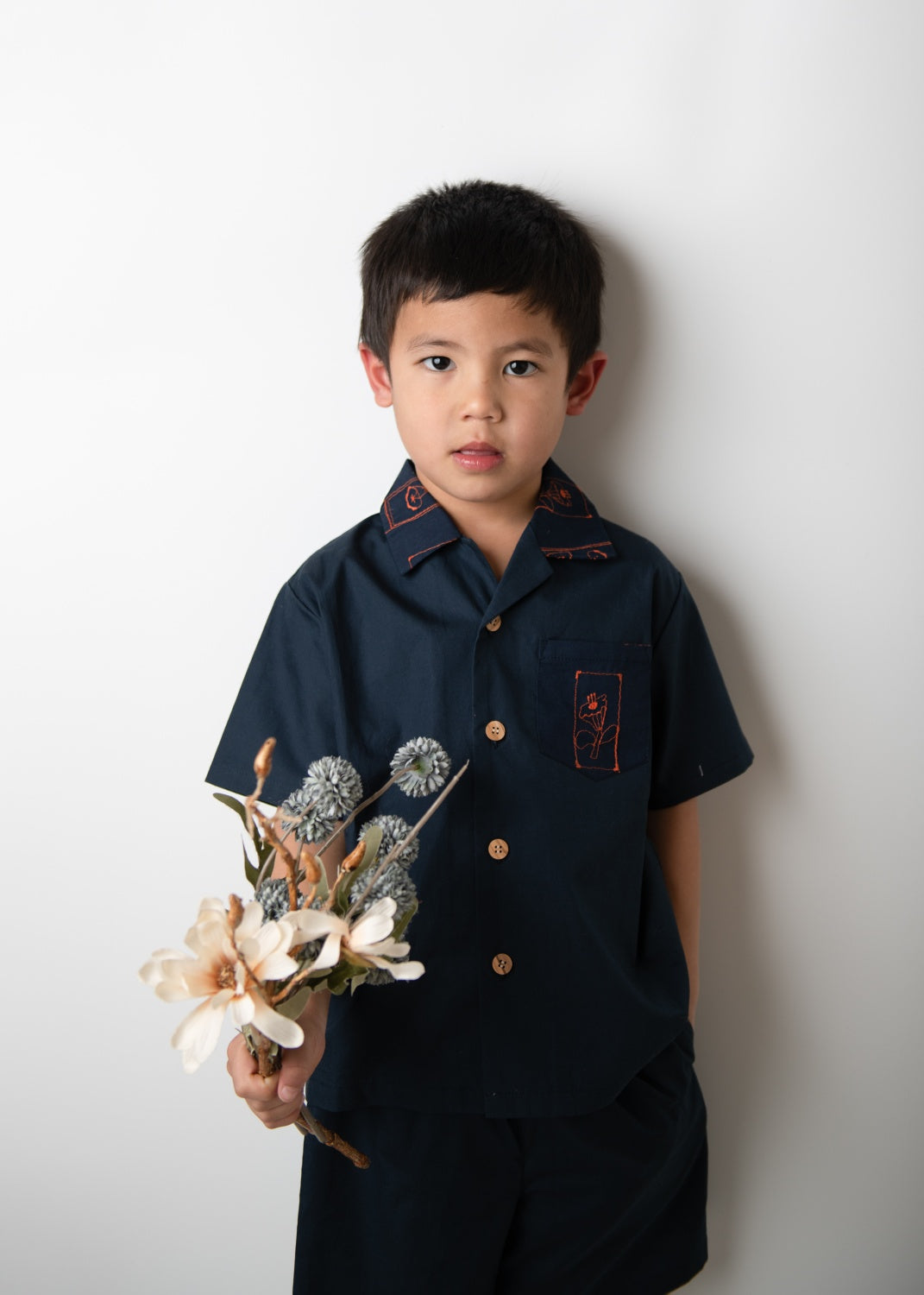 【UTENA】Embroidered Shirt & Shorts Set (Navy)
