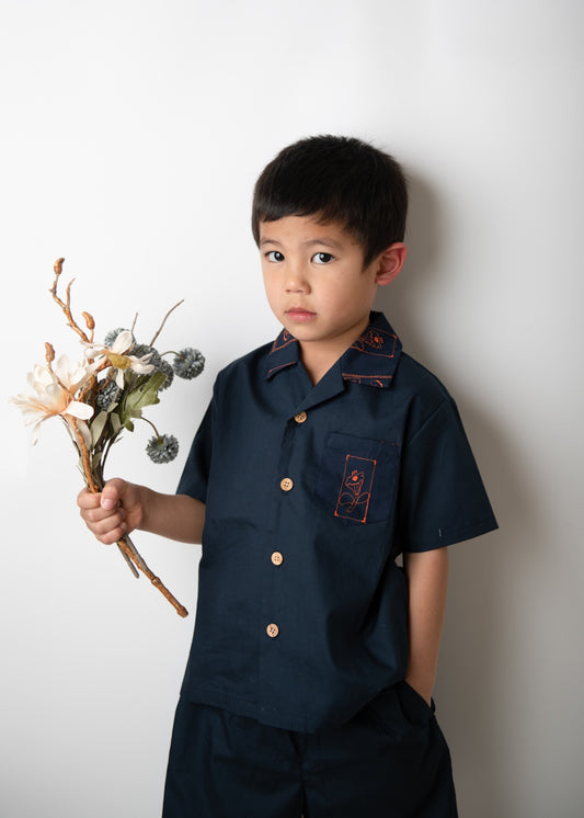 【UTENA】Embroidered Shirt & Shorts Set (Navy) ＜予約販売｜4月中旬お届け＞