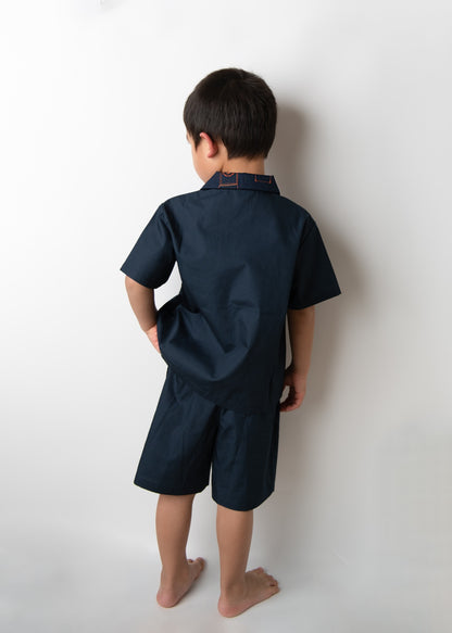 【UTENA】Embroidered Shirt & Shorts Set (Navy)