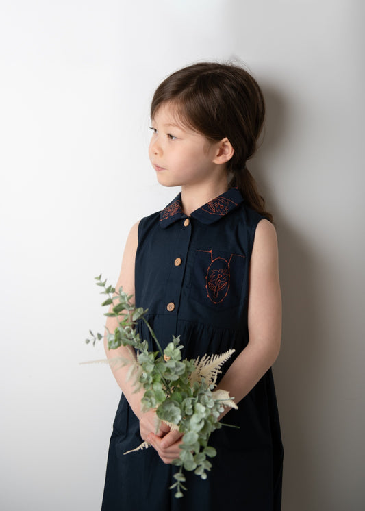 【UTENA】Embroidered One-Piece Dress (Navy) ＜予約販売｜4月中旬お届け＞