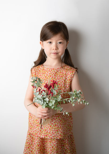【UTENA】Flower Embroidered Top & Skirt Set (Orange)