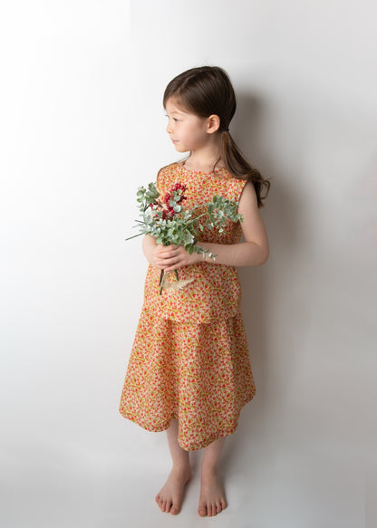 【UTENA】Flower Embroidered Top & Skirt Set (Orange)